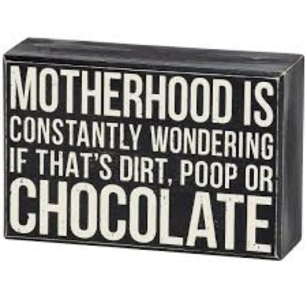 Motherhood is wondering if that’s dirt funny quote home decor 4x6 box sign